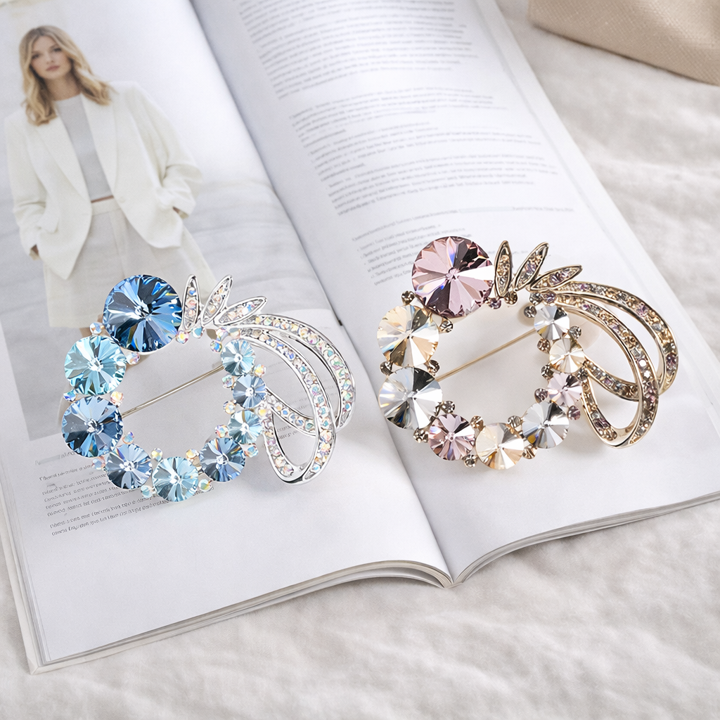 Elegant Crystal Wreath Brooch - Luxury Floral Lapel Pin & Scarf Buckle