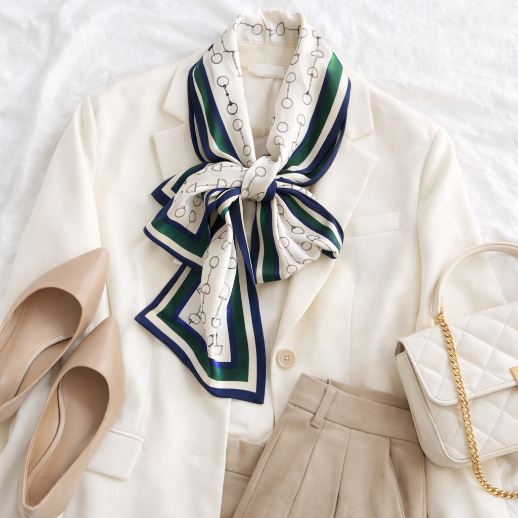 Elegant 100% Mulberry Silk Long Scarf - Double-Layer Luxury Necktie & Hair Ribbon