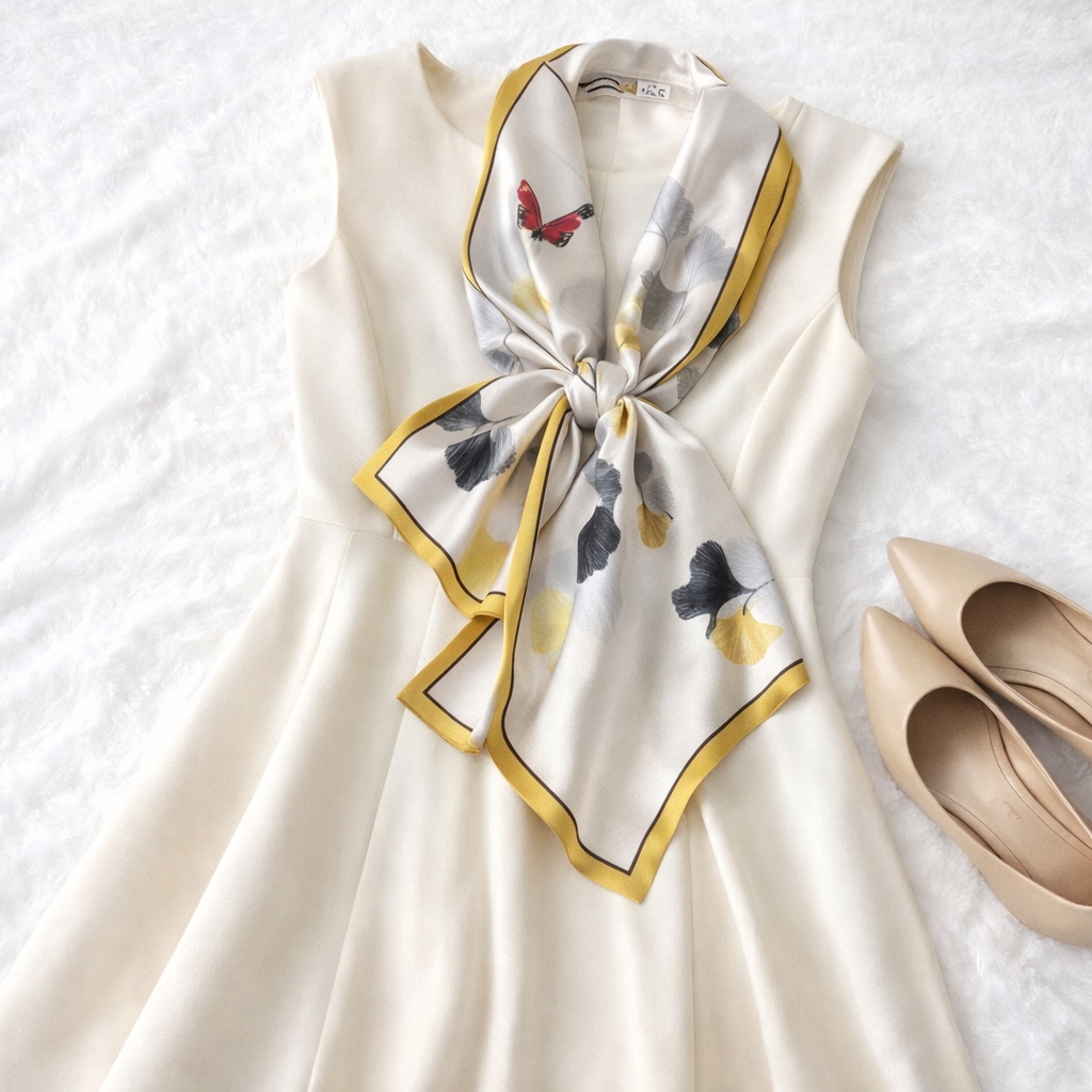 Elegant 100% Mulberry Silk Long Scarf - Double-Layer Luxury Necktie & Hair Ribbon