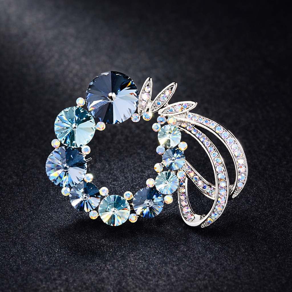 Elegant Crystal Wreath Brooch - Luxury Floral Lapel Pin & Scarf Buckle
