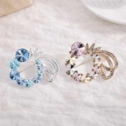 Elegant Crystal Wreath Brooch - Luxury Floral Lapel Pin & Scarf Buckle
