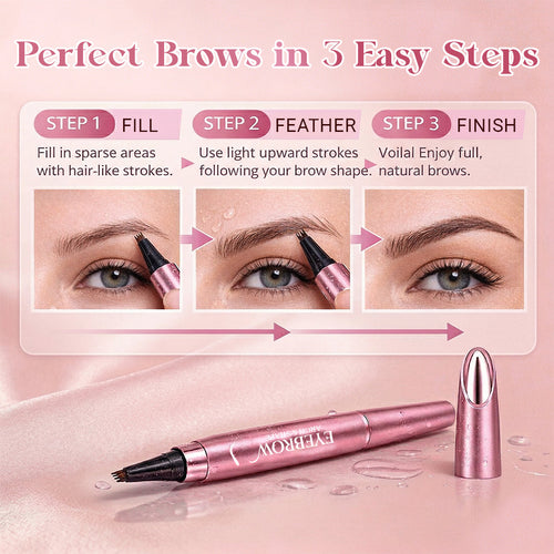 4-Fork Tip Waterproof Brow Pen — Natural Hair Strokes That Stay Put