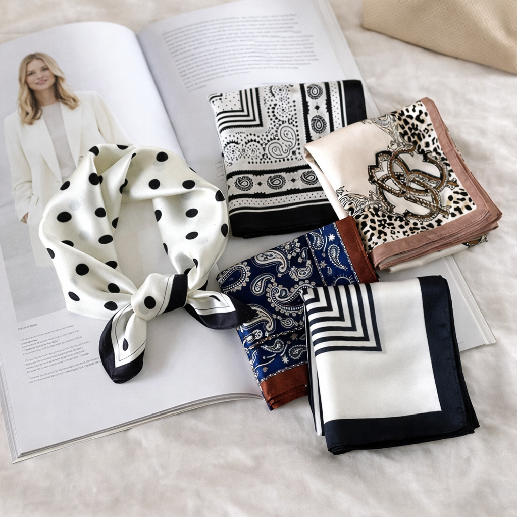 Elegant Silk-Blend Square Scarf - Lightweight Printed Neckerchief & Hair Accessory