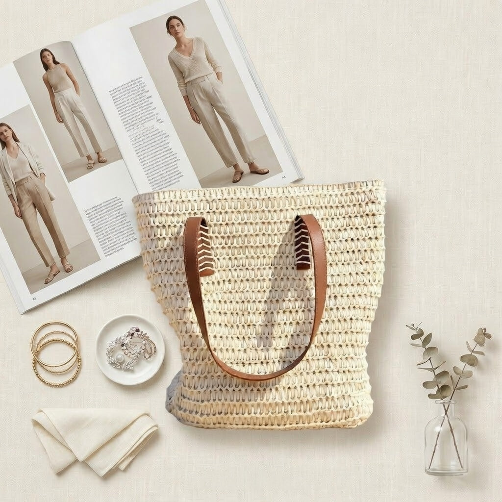 Oversized Woven Straw Beach Tote - Chic Resort Shoulder Bag for Travel & Everyday