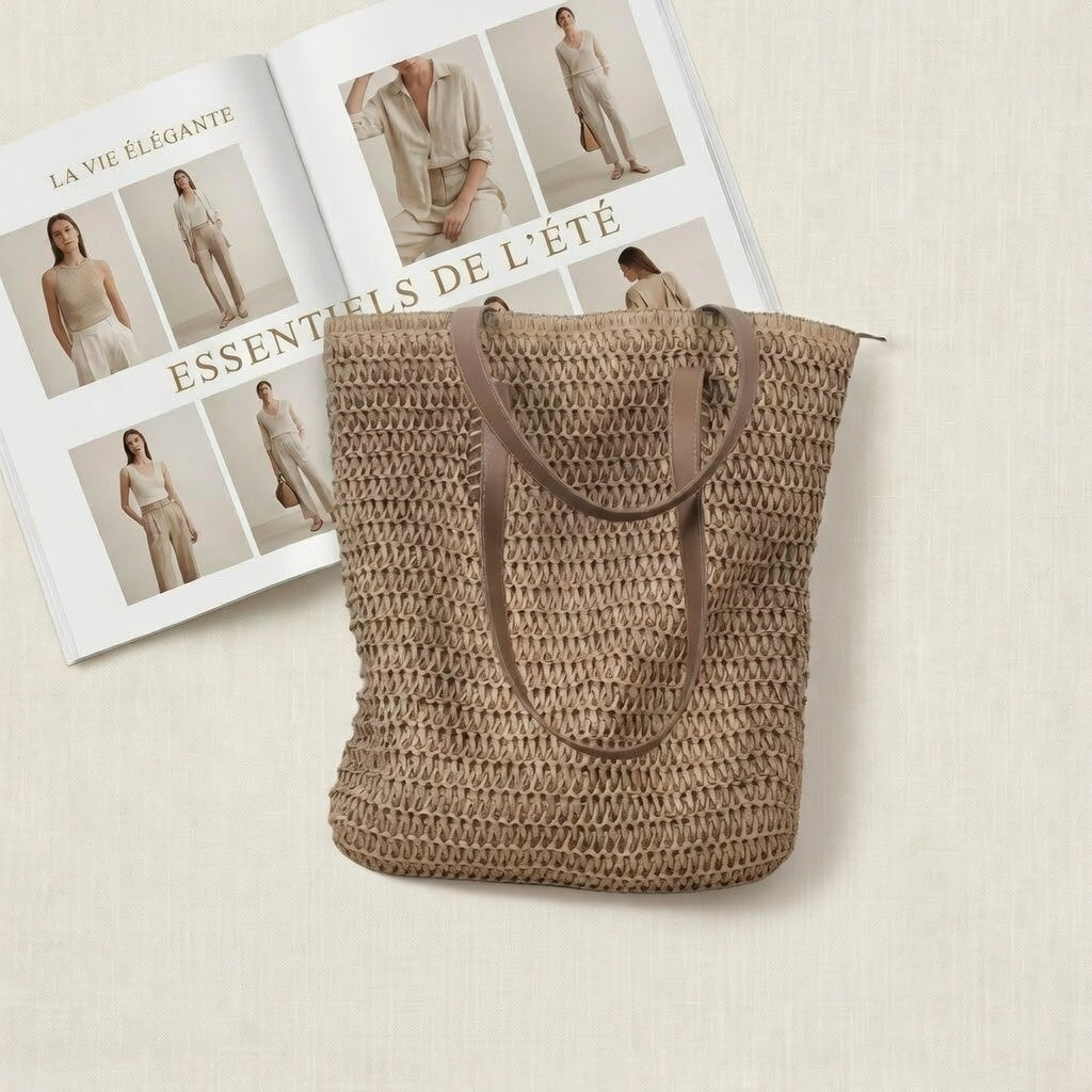 Oversized Woven Straw Beach Tote - Chic Resort Shoulder Bag for Travel & Everyday