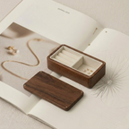 Premium Black Walnut Jewelry Box - Elegant Solid Wood Organizer for Rings & Brooches