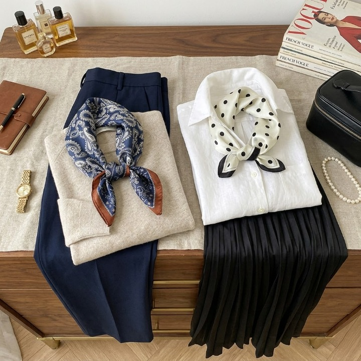 Elegant Silk-Blend Square Scarf - Lightweight Printed Neckerchief & Hair Accessory