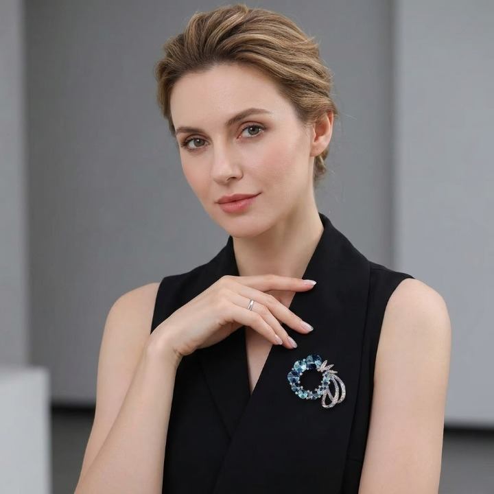 Elegant Crystal Wreath Brooch - Luxury Floral Lapel Pin & Scarf Buckle