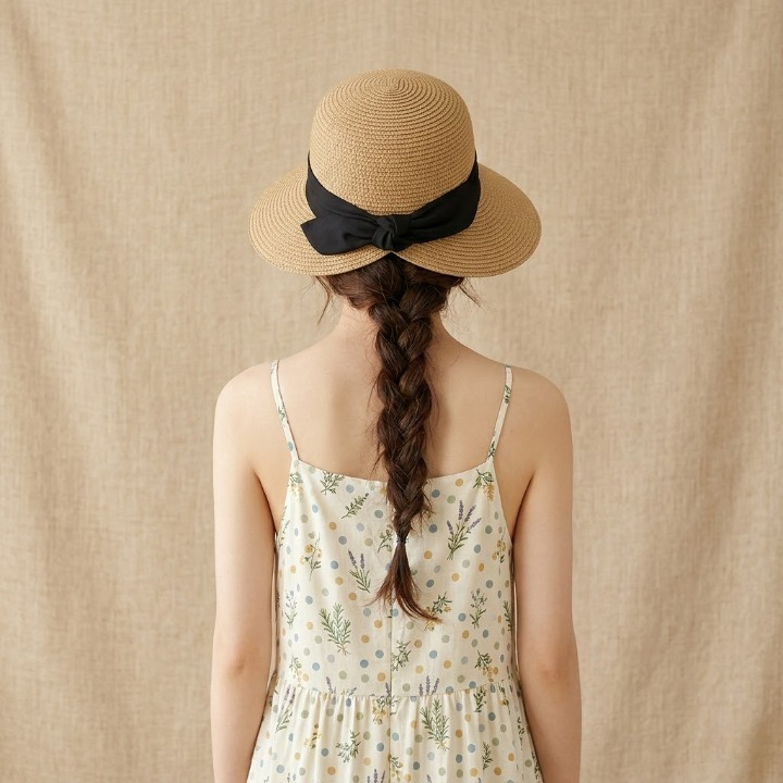 Foldable Wide Brim Straw Sun Hat - Lightweight UV Protection Beach Hat with Bow Accent