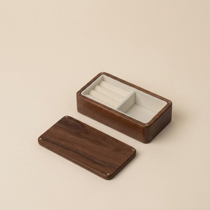 Premium Black Walnut Jewelry Box - Elegant Solid Wood Organizer for Rings & Brooches
